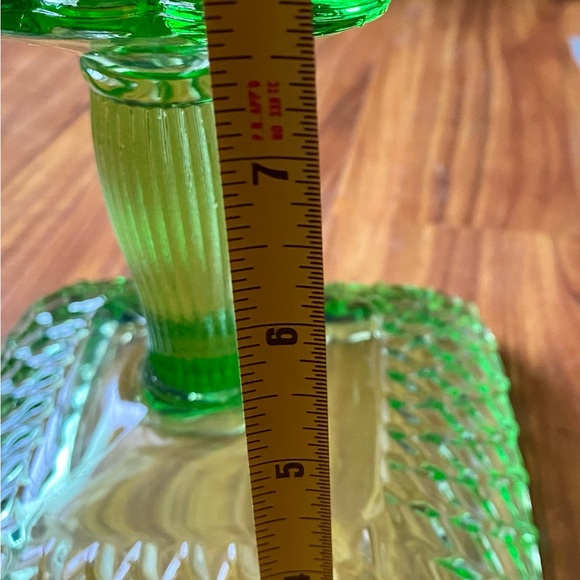 Green Vintage L E Smith square trellis design Vaseline Fenton NO chips or cracks - Picture 11 of 11